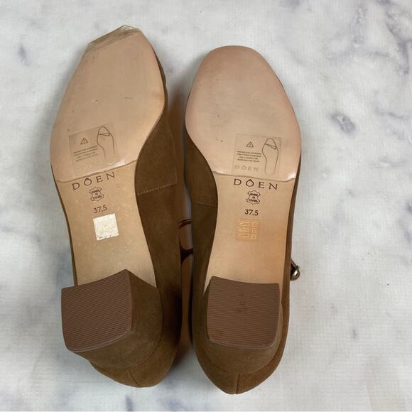 DOEN Tabac Brown Suede Mary Jane Low Heel Ballet Strap Pumps Sz 37.5 NWOB - Picture 8 of 11